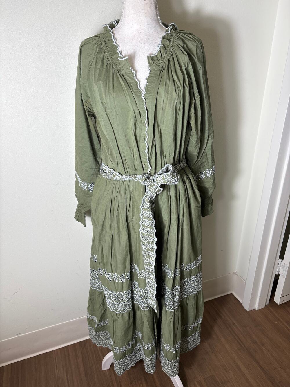 NWT Baybala Chartreuse Long Sleeve Cotton Maxi Dress Sz L